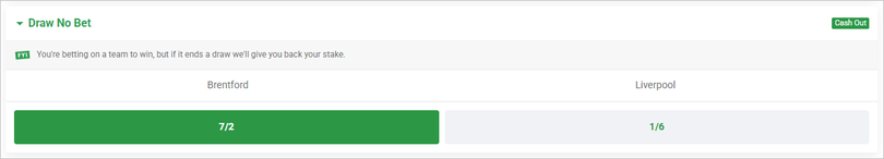 Brentford v Liverpool Draw No Bet Betting