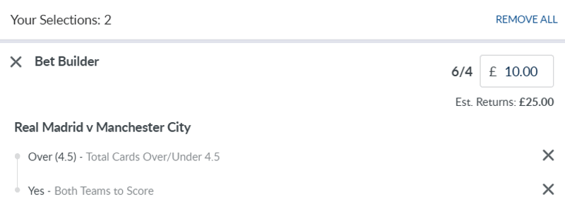 Real Madrid v Man City Bet Builder 